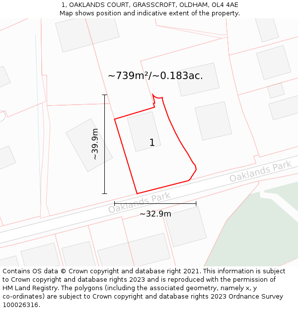 1, OAKLANDS COURT, GRASSCROFT, OLDHAM, OL4 4AE: Plot and title map