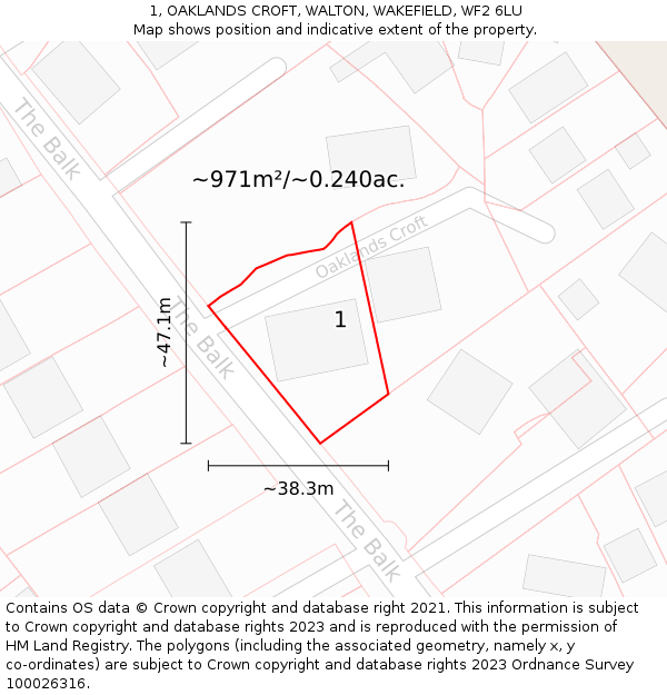 1, OAKLANDS CROFT, WALTON, WAKEFIELD, WF2 6LU: Plot and title map