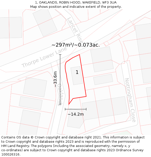 1, OAKLANDS, ROBIN HOOD, WAKEFIELD, WF3 3UA: Plot and title map