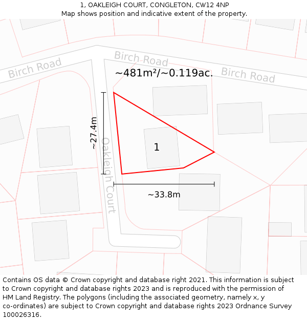 1, OAKLEIGH COURT, CONGLETON, CW12 4NP: Plot and title map