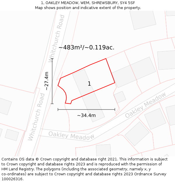 1, OAKLEY MEADOW, WEM, SHREWSBURY, SY4 5SF: Plot and title map