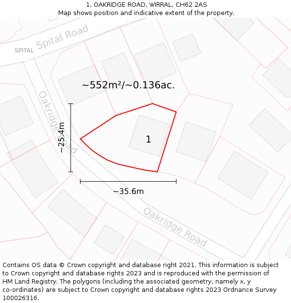 1, OAKRIDGE ROAD, WIRRAL, CH62 2AS: Plot and title map