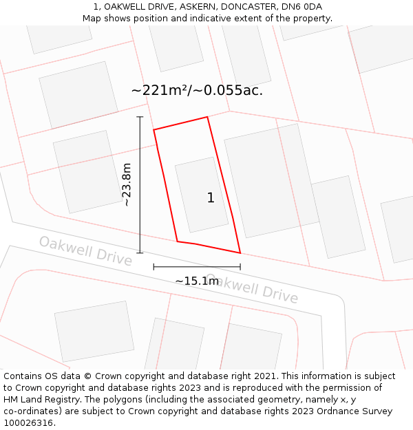 1, OAKWELL DRIVE, ASKERN, DONCASTER, DN6 0DA: Plot and title map