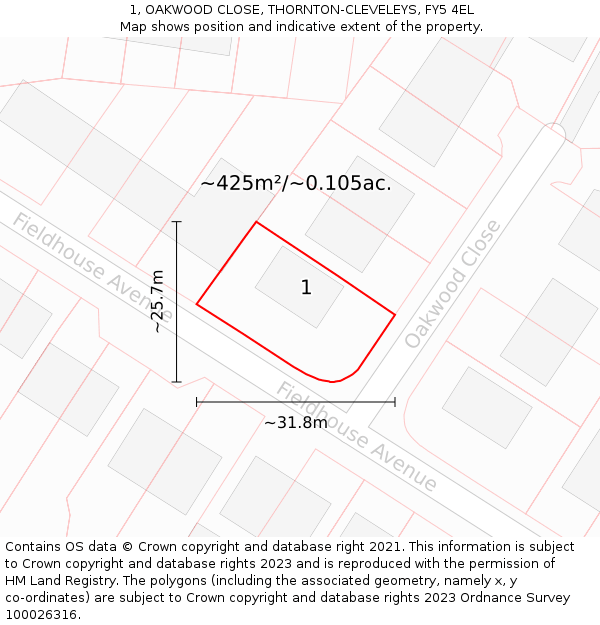 1, OAKWOOD CLOSE, THORNTON-CLEVELEYS, FY5 4EL: Plot and title map