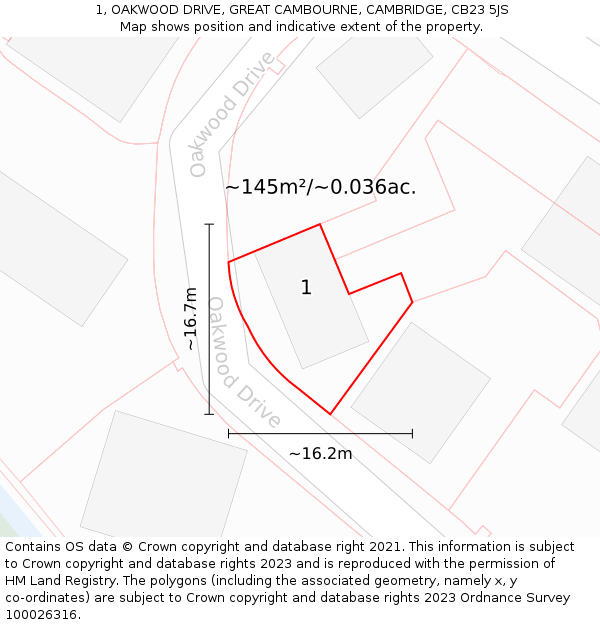 1, OAKWOOD DRIVE, GREAT CAMBOURNE, CAMBRIDGE, CB23 5JS: Plot and title map