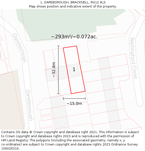 1, OAREBOROUGH, BRACKNELL, RG12 9LS: Plot and title map