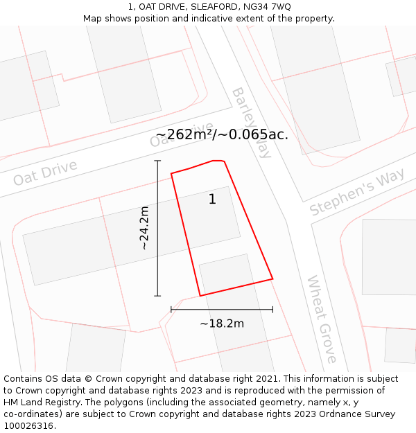 1, OAT DRIVE, SLEAFORD, NG34 7WQ: Plot and title map