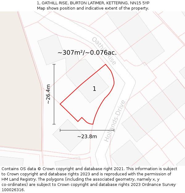 1, OATHILL RISE, BURTON LATIMER, KETTERING, NN15 5YP: Plot and title map