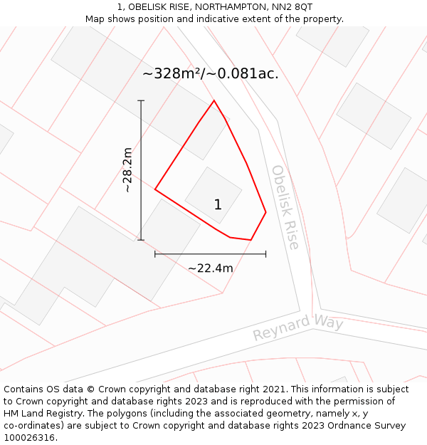 1, OBELISK RISE, NORTHAMPTON, NN2 8QT: Plot and title map