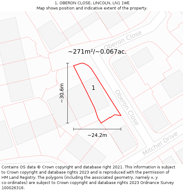 1, OBERON CLOSE, LINCOLN, LN1 1WE: Plot and title map