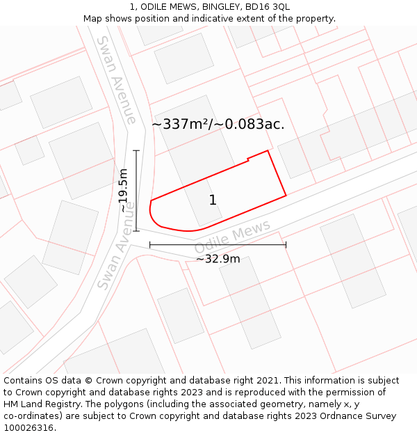 1, ODILE MEWS, BINGLEY, BD16 3QL: Plot and title map