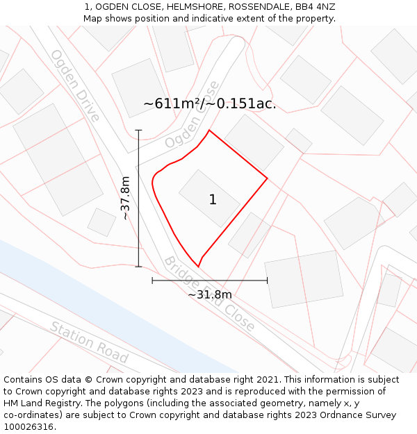1, OGDEN CLOSE, HELMSHORE, ROSSENDALE, BB4 4NZ: Plot and title map