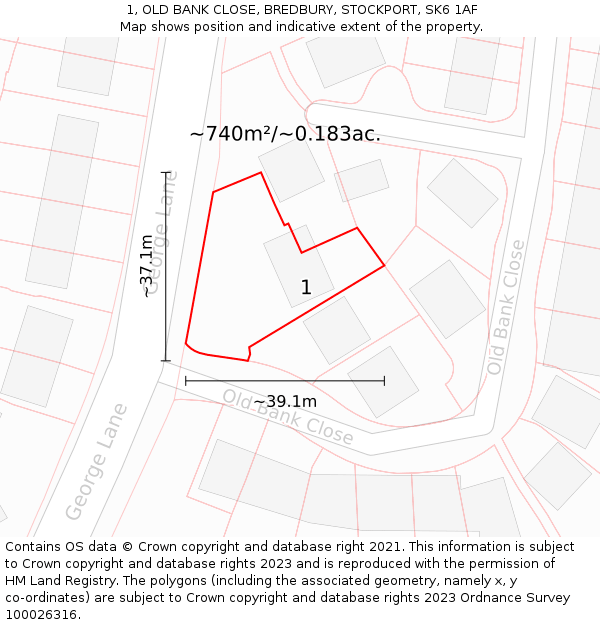 1, OLD BANK CLOSE, BREDBURY, STOCKPORT, SK6 1AF: Plot and title map