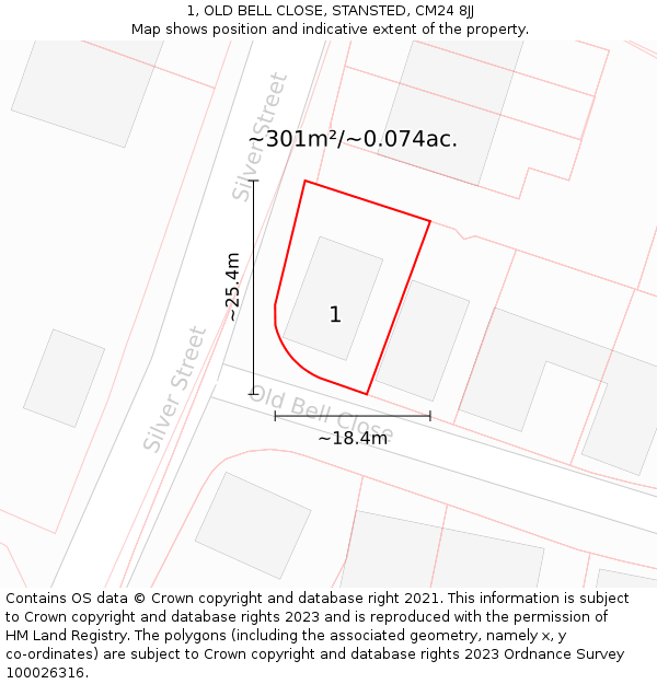 1, OLD BELL CLOSE, STANSTED, CM24 8JJ: Plot and title map