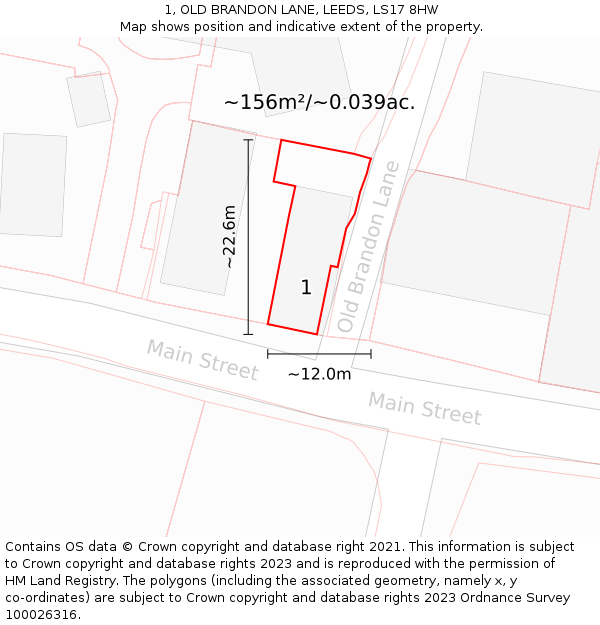 1, OLD BRANDON LANE, LEEDS, LS17 8HW: Plot and title map