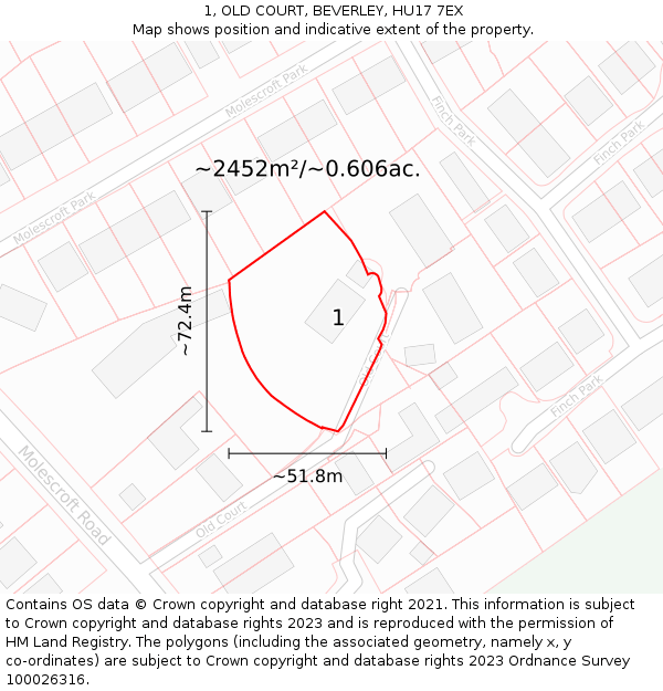 1, OLD COURT, BEVERLEY, HU17 7EX: Plot and title map