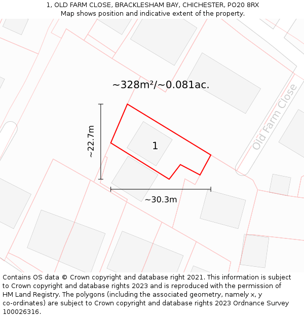 1, OLD FARM CLOSE, BRACKLESHAM BAY, CHICHESTER, PO20 8RX: Plot and title map