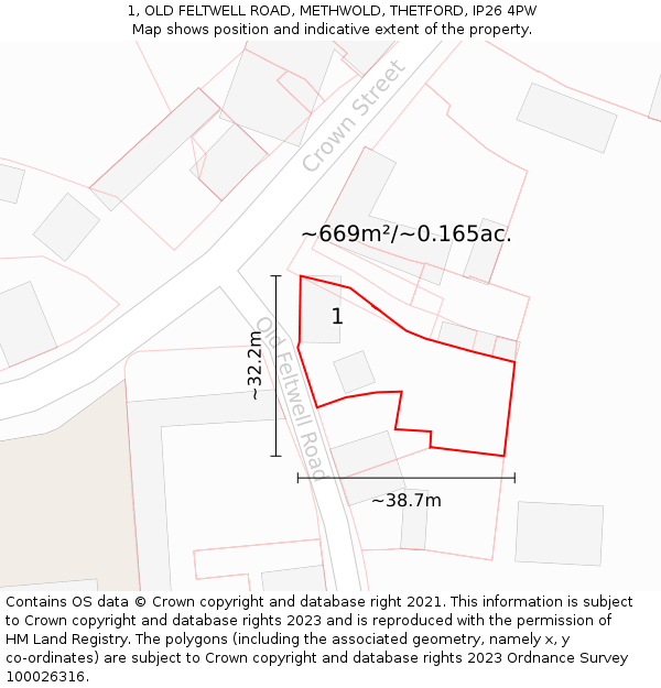 1, OLD FELTWELL ROAD, METHWOLD, THETFORD, IP26 4PW: Plot and title map