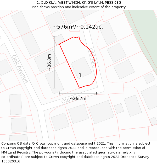 1, OLD KILN, WEST WINCH, KING'S LYNN, PE33 0EG: Plot and title map