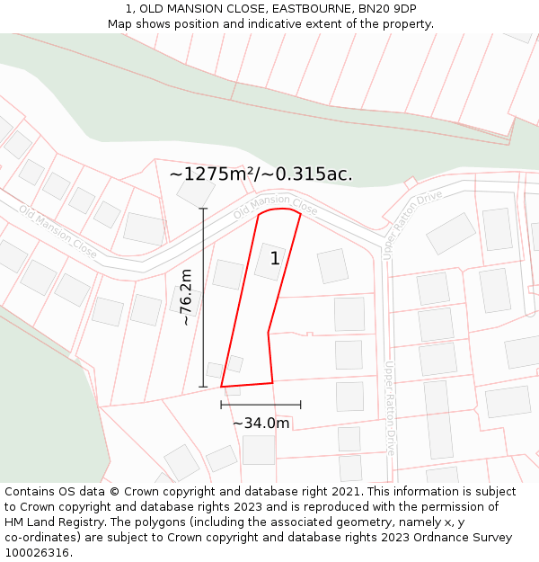 1, OLD MANSION CLOSE, EASTBOURNE, BN20 9DP: Plot and title map