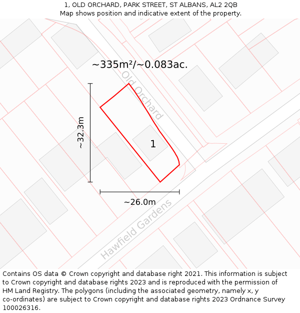 1, OLD ORCHARD, PARK STREET, ST ALBANS, AL2 2QB: Plot and title map