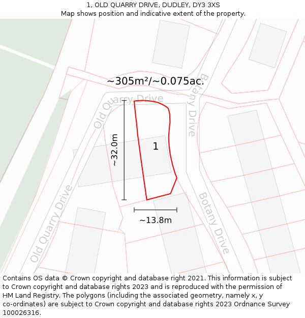 1, OLD QUARRY DRIVE, DUDLEY, DY3 3XS: Plot and title map