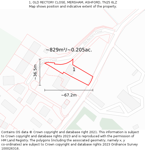 1, OLD RECTORY CLOSE, MERSHAM, ASHFORD, TN25 6LZ: Plot and title map