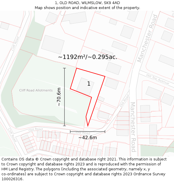 1, OLD ROAD, WILMSLOW, SK9 4AD: Plot and title map