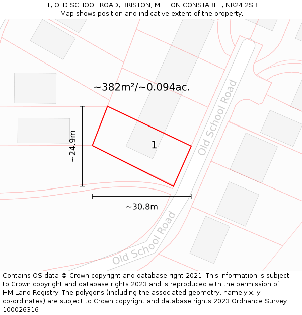 1, OLD SCHOOL ROAD, BRISTON, MELTON CONSTABLE, NR24 2SB: Plot and title map