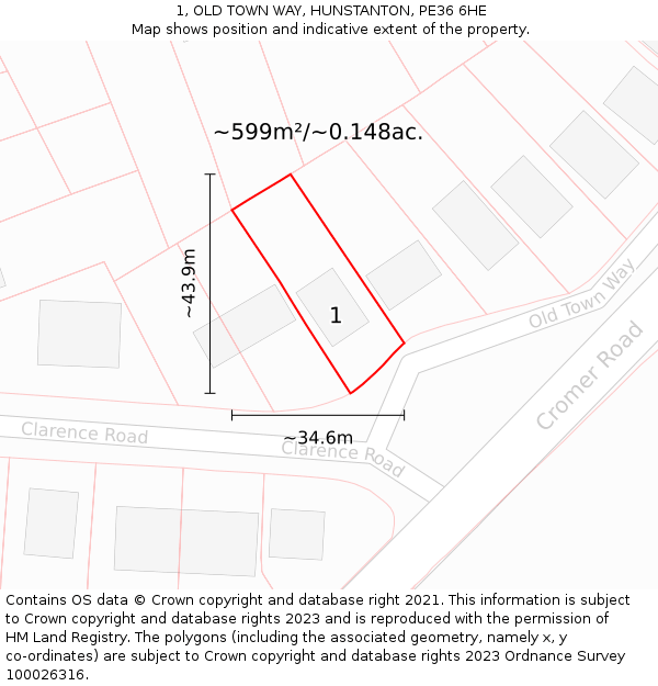 1, OLD TOWN WAY, HUNSTANTON, PE36 6HE: Plot and title map