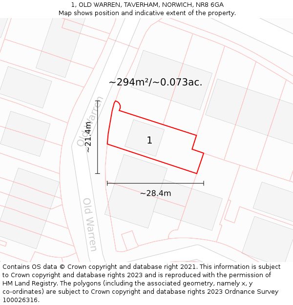 1, OLD WARREN, TAVERHAM, NORWICH, NR8 6GA: Plot and title map