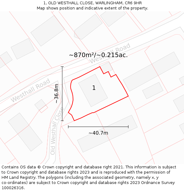 1, OLD WESTHALL CLOSE, WARLINGHAM, CR6 9HR: Plot and title map