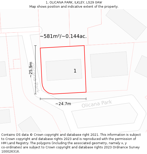 1, OLICANA PARK, ILKLEY, LS29 0AW: Plot and title map