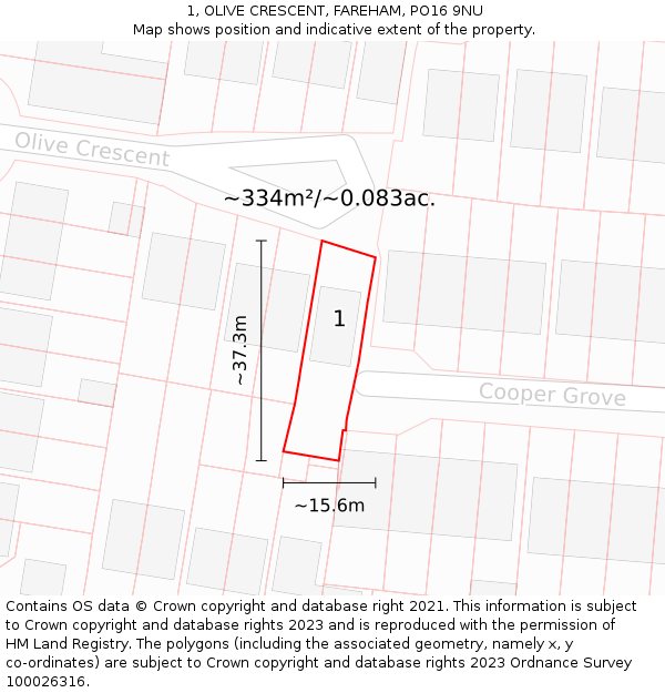 1, OLIVE CRESCENT, FAREHAM, PO16 9NU: Plot and title map