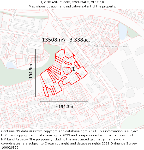 1, ONE ASH CLOSE, ROCHDALE, OL12 6JR: Plot and title map