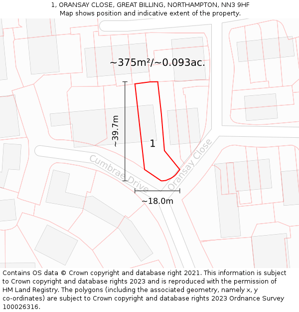 1, ORANSAY CLOSE, GREAT BILLING, NORTHAMPTON, NN3 9HF: Plot and title map