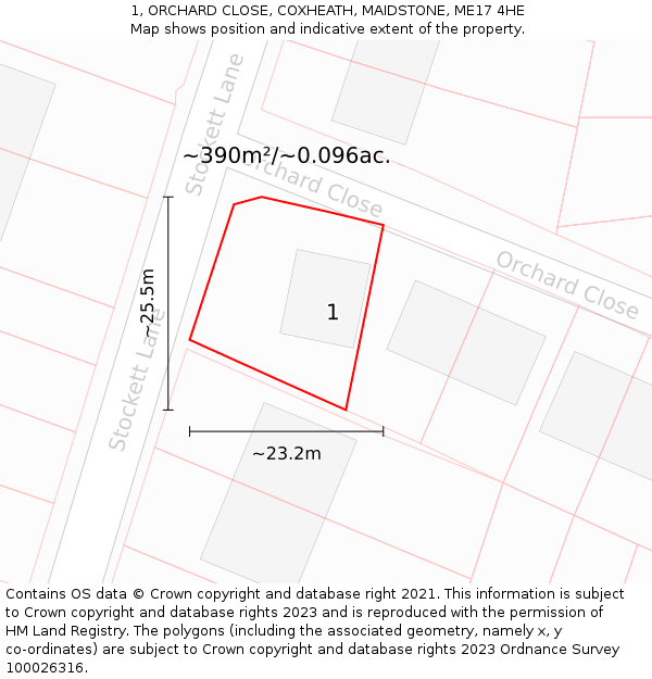 1, ORCHARD CLOSE, COXHEATH, MAIDSTONE, ME17 4HE: Plot and title map