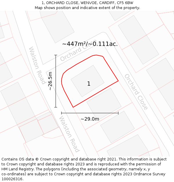 1, ORCHARD CLOSE, WENVOE, CARDIFF, CF5 6BW: Plot and title map