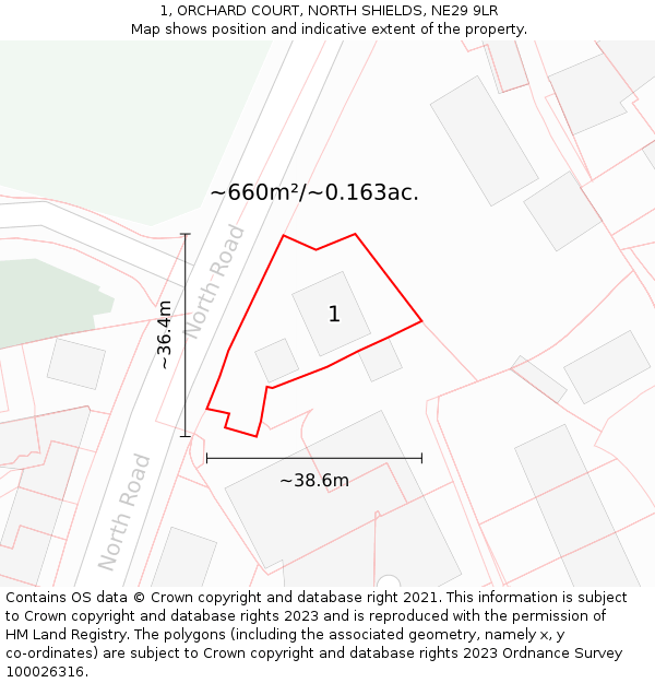 1, ORCHARD COURT, NORTH SHIELDS, NE29 9LR: Plot and title map