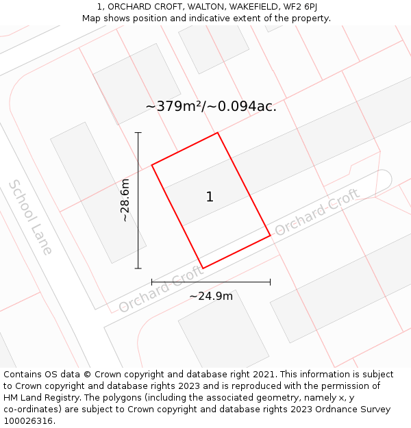 1, ORCHARD CROFT, WALTON, WAKEFIELD, WF2 6PJ: Plot and title map