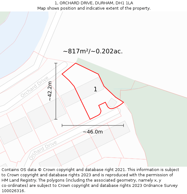 1, ORCHARD DRIVE, DURHAM, DH1 1LA: Plot and title map