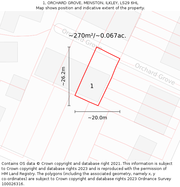 1, ORCHARD GROVE, MENSTON, ILKLEY, LS29 6HL: Plot and title map