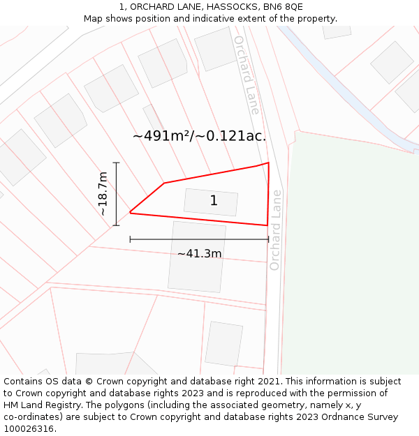 1, ORCHARD LANE, HASSOCKS, BN6 8QE: Plot and title map