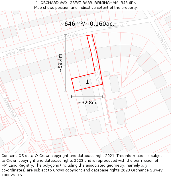 1, ORCHARD WAY, GREAT BARR, BIRMINGHAM, B43 6PN: Plot and title map