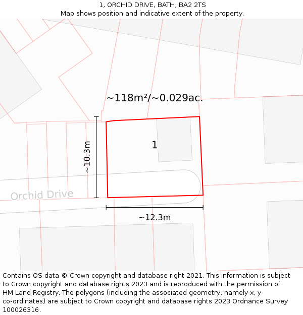 1, ORCHID DRIVE, BATH, BA2 2TS: Plot and title map