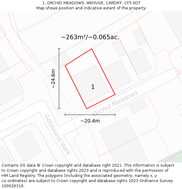 1, ORCHID MEADOWS, WENVOE, CARDIFF, CF5 6DT: Plot and title map