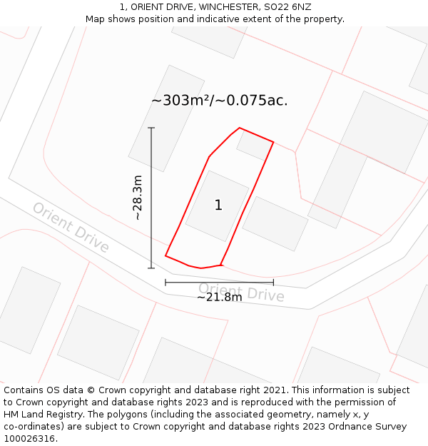 1, ORIENT DRIVE, WINCHESTER, SO22 6NZ: Plot and title map