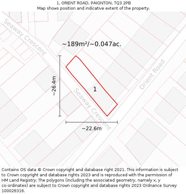 1, ORIENT ROAD, PAIGNTON, TQ3 2PB: Plot and title map