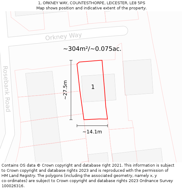 1, ORKNEY WAY, COUNTESTHORPE, LEICESTER, LE8 5PS: Plot and title map