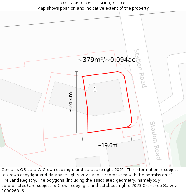 1, ORLEANS CLOSE, ESHER, KT10 8DT: Plot and title map